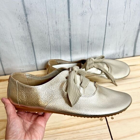 NEW Anothersole metallic gold leather lace up tie round toe flats size 42 - Picture 8 of 8